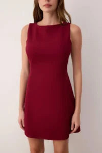 TRENDYOLMİLLA Burgundy A-Kesim Mini Weaving Dress - Image 3
