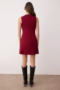 TRENDYOLMİLLA Burgundy A-Kesim Mini Weaving Dress - Image 4