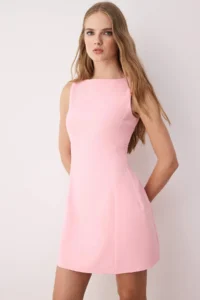TRENDYOLMİLLA Pink Plain A Cut Short / Mini Weaving Dress - Image 2