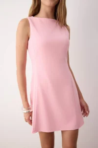 TRENDYOLMİLLA Pink Plain A Cut Short / Mini Weaving Dress - Image 3