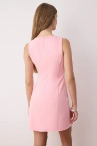TRENDYOLMİLLA Pink Plain A Cut Short / Mini Weaving Dress - Image 4