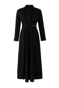 TRENDYOLMİLLA Black Belted Skirt pleated Boho Double breasted Collar Maxi Weaving Dress - Image 6