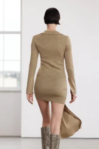 TRENDYOLMİLLA Limited Edition Gold Mini Knitwear Simli tied up Dress - Image 4