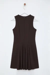 TRENDYOLMİLLA Brown Skirt Opened at Waist Crew Neck Mini polyviscone Weaving Dress - Image 7