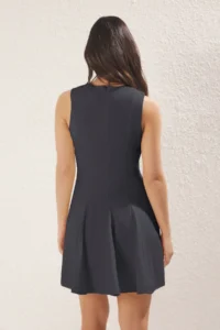 TRENDYOLMİLLA Anthracite Skirt Opened at Waist Crew Neck Mini polyviscone Weaving Dress - Image 5