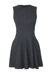TRENDYOLMİLLA Anthracite Skirt Opened at Waist Crew Neck Mini polyviscone Weaving Dress - Image 6