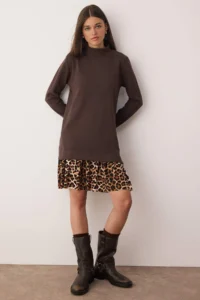 TRENDYOLMİLLA Brown Thessaloniki Dog collar Leopard Patterned Mini Knitting Dress - Image 2