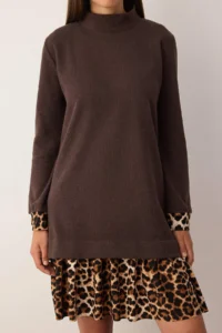 TRENDYOLMİLLA Brown Thessaloniki Dog collar Leopard Patterned Mini Knitting Dress - Image 3