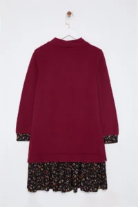 TRENDYOLMİLLA Burgundy Floral Printed Mini Thessaloniki Dog collar Knitting Dress - Image 7