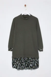 TRENDYOLMİLLA Emerald Green Floral Printed Mini Thessaloniki Dog collar Knitting Dress - Image 6