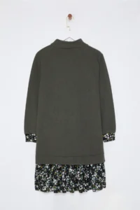TRENDYOLMİLLA Emerald Green Floral Printed Mini Thessaloniki Dog collar Knitting Dress - Image 7