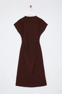 TRENDYOLMİLLA Brown A Cut Off-Shoulder Neck Midi Weaving Dress - Image 7
