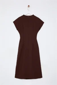TRENDYOLMİLLA Brown A Cut Off-Shoulder Neck Midi Weaving Dress - Image 8