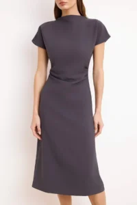 TRENDYOLMiLLA Anthracite A Cut Off-Shoulder Neck Midi Weaving Dress - Image 3