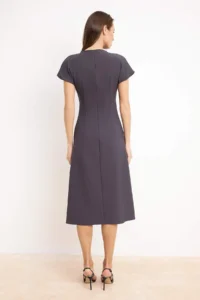 TRENDYOLMiLLA Anthracite A Cut Off-Shoulder Neck Midi Weaving Dress - Image 4