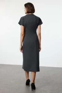 TRENDYOLMiLLA Anthracite A Cut Off-Shoulder Neck Midi Weaving Dress - Image 9