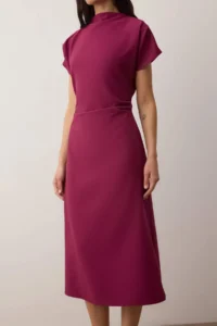 TRENDYOLMİLLA Dark Purple Plain A Cut Ruffle / Drape Midi  Weaving Dress - Image 3