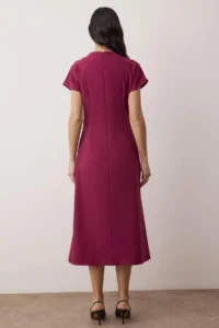 TRENDYOLMİLLA Dark Purple Plain A Cut Ruffle / Drape Midi  Weaving Dress - Image 4