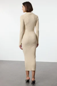 TRENDYOLMİLLA Beige Maxi Belted  Knit Dress - Image 5
