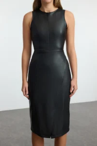 TRENDYOLMİLLA Black wrap Closure bodycone/Fitting Midi Knitting Dress - Image 3