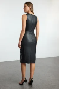 TRENDYOLMİLLA Black wrap Closure bodycone/Fitting Midi Knitting Dress - Image 5