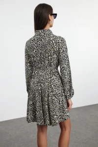 TRENDYOLMİLLA Multicolored Belted animals Patterned skater/Waisted Mini Viscose Weaving Dress - Image 6
