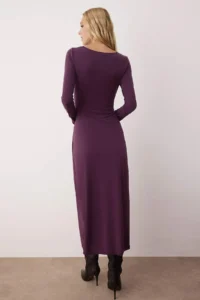 TRENDYOLMİLLA Plum Accessory Detailed Fitted Maxi Flexible Knitting Dress - Image 4