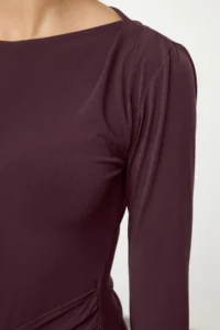 TRENDYOLMİLLA Plum Accessory Detailed Fitted Maxi Flexible Knitting Dress - Image 8