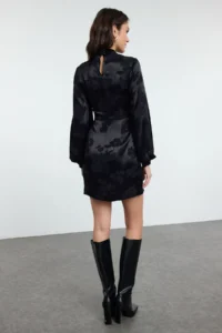 TRENDYOLMİLLA Black animals A Cut Mini Weaving Dress - Image 5