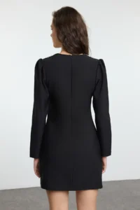 TRENDYOLMİLLA Black A Cut Collar Detailed Mini Weaving Dress - Image 5