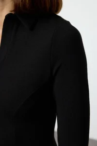 TRENDYOLMİLLA Black Polo Shirt Collar skater/Waist Opening Mini Knitting Dress - Image 6