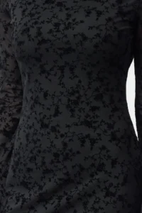 TRENDYOLMİLLA Black Flock Printed Fitted Mini Knitting Dress - Image 3