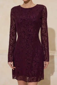 TRENDYOLMİLLA Plum Flock Printed Fitted Mini Knitting Dress - Image 3