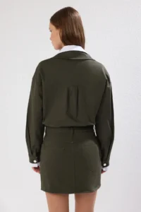 TRENDYOLMİLLA Emerald Green Plain Mini Weaving Dress - Image 4