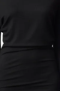 TRENDYOLMİLLA Black Asymmetric Collar bodycone/Fitting Mini Knitting Dress - Image 3