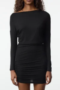TRENDYOLMİLLA Black Asymmetric Collar bodycone/Fitting Mini Knitting Dress - Image 4