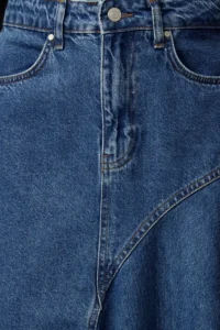TRENDYOLMiLLA Mavi Stitching Detailed Asymmetric High Waist Midi Denim Skirt - Image 2