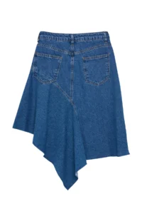 TRENDYOLMiLLA Mavi Stitching Detailed Asymmetric High Waist Midi Denim Skirt - Image 7
