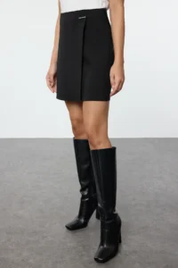 TRENDYOLMiLLA Black Double breasted Kapama Mini Size Weaving Skirt - Image 5