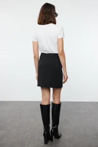 TRENDYOLMiLLA Black Double breasted Kapama Mini Size Weaving Skirt - Image 7
