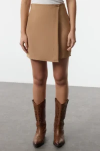 TRENDYOLMiLLA Camel Double breasted Kapama Mini Size Weaving Skirt - Image 4