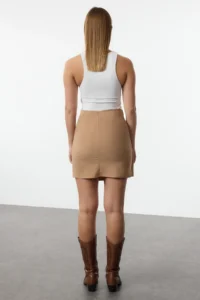 TRENDYOLMiLLA Camel Double breasted Kapama Mini Size Weaving Skirt - Image 5