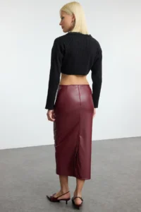 TRENDYOLMİLLA Burgundy High Waist Pen Body-fitting slit Skirt - Image 5