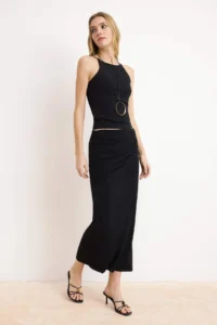TRENDYOLMİLLA Black Ruffle Drape Detailed Maxi wrap Flexible Skirt - Image 2