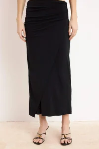 TRENDYOLMİLLA Black Ruffle Drape Detailed Maxi wrap Flexible Skirt - Image 3