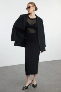 TRENDYOLMİLLA Black Ruffle Drape Detailed Maxi wrap Flexible Skirt - Image 5