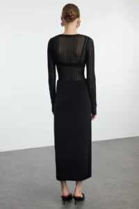 TRENDYOLMİLLA Black Ruffle Drape Detailed Maxi wrap Flexible Skirt - Image 9