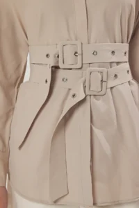 TRENDYOLMİLLA Stone Belt Detailed Oversized Wide Pattern Weaving Shirt - Image 3
