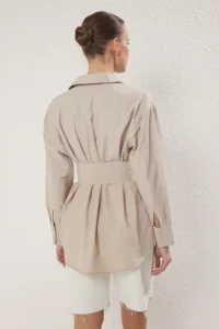 TRENDYOLMİLLA Stone Belt Detailed Oversized Wide Pattern Weaving Shirt - Image 4