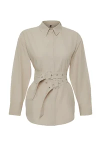 TRENDYOLMİLLA Stone Belt Detailed Oversized Wide Pattern Weaving Shirt - Image 5